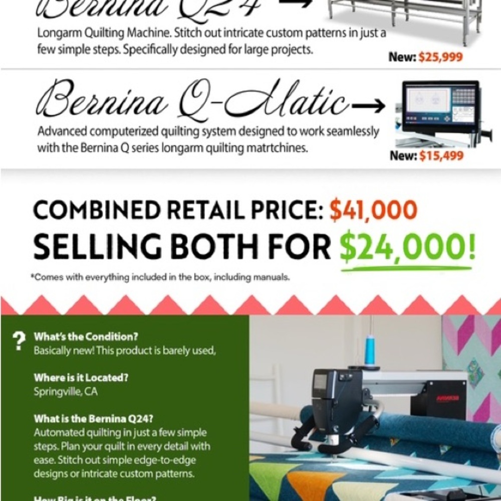 Bernina Q24 Longarm Quilting Machine - Black & Silver